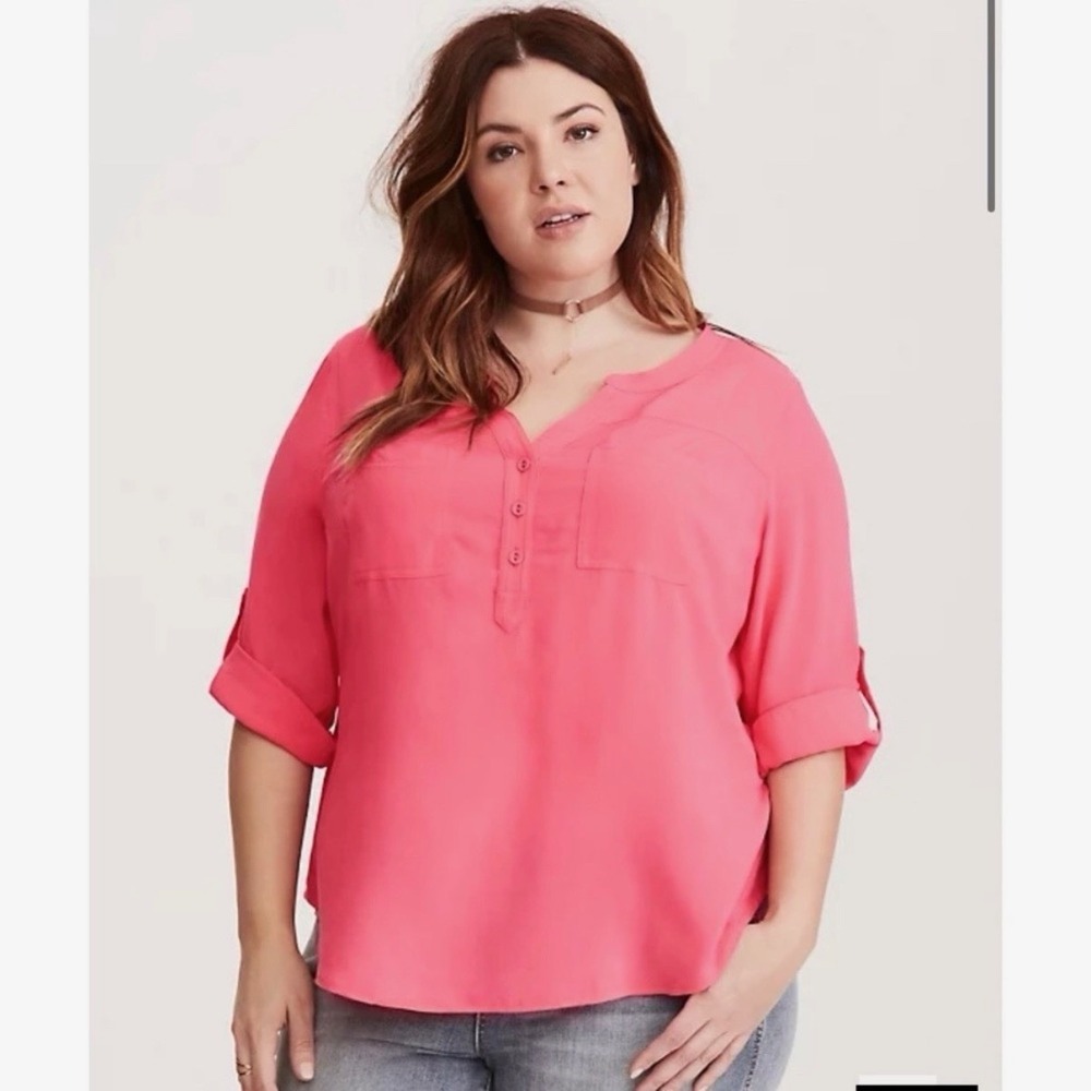 Torrid Harper‎ Pink Challis 3/4 Sleeve Pullover Top Size 3X Office